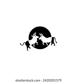 Circle bull animal logo template design . Bull illustration silhouette
