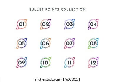 Circle bullet point number collection set 1 to 12