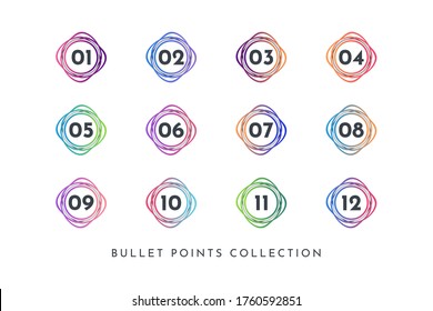 Circle bullet point number collection set 1 to 12