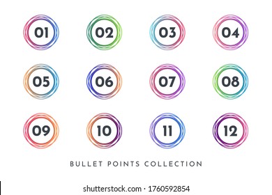 Circle bullet point number collection set 1 to 12