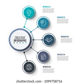 Circle business graphic elements. Business process infographics with 5 steps, parts or options. Abstract presentation template. Modern vector infochart layout design.