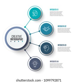 Circle business graphic elements. Business process infographics with 4 steps, parts or options. Abstract presentation template. Modern vector infochart layout design.