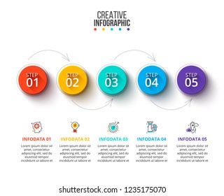 Circle business graphic elements. Business process infographics with 5 steps, parts or options. Abstract presentation template. Modern vector infochart layout design.
