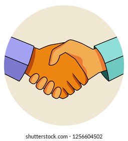 Circle business handshake icon. Handshake of business partners. Business handshake. Successful deal. Vector icon isolated. Business handshake icon vector sign. Agreement Shaking hands symbol