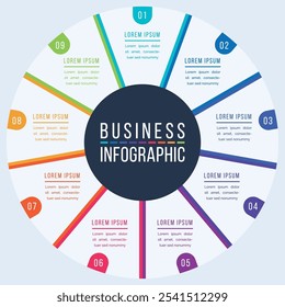 Circle business Infographic design 9 steps, objects, elements or options infographic business circle template