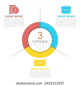 Circle business infographic template with 3 steps or options. The concept can be used for diagram, graph, chart, business presentation or web. Vector design element illustration.