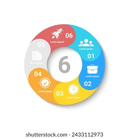 Circle business infographic template with 6 steps or options. The concept can be used for diagram, graph, chart, business presentation or web. Vector design element illustration.