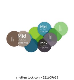 Circle business option diagrams. Select your product with sample options. A4 size geometric template. Brochure - flyer, presentation or web design background