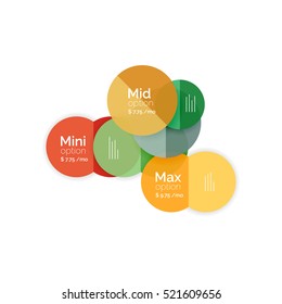 Circle business option diagrams. Select your product with sample options. A4 size geometric template. Brochure - flyer, presentation or web design background