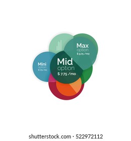 Circle business option diagrams. Select your product with sample options. A4 size geometric template. Brochure - flyer, presentation or web design background