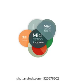 Circle business option diagrams. Select your product with sample options. A4 size geometric template. Brochure - flyer, presentation or web design background