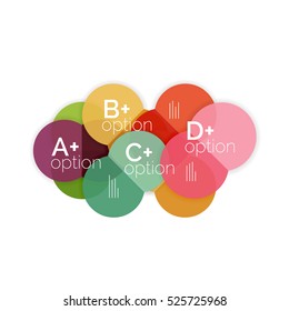 Circle business option diagrams. Select your product with sample options. A4 size geometric template. Brochure - flyer, presentation or web design background