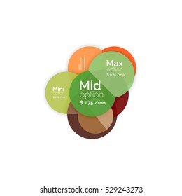 Circle business option diagrams. Select your product with sample options. A4 size geometric template. Brochure - flyer, presentation or web design background