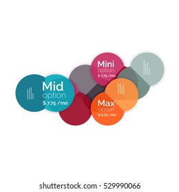 Circle business option diagrams. Select your product with sample options. A4 size geometric template. Brochure - flyer, presentation or web design background