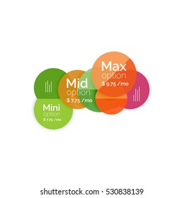 Circle business option diagrams. Select your product with sample options. A4 size geometric template. Brochure - flyer, presentation or web design background