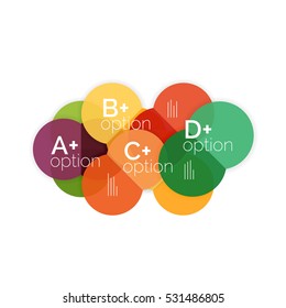 Circle business option diagrams. Select your product with sample options. A4 size geometric template. Brochure - flyer, presentation or web design background