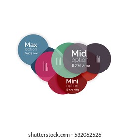 Circle business option diagrams. Select your product with sample options. A4 size geometric template. Brochure - flyer, presentation or web design background