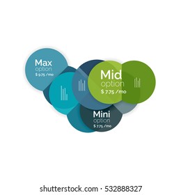 Circle business option diagrams. Select your product with sample options. A4 size geometric template. Brochure - flyer, presentation or web design background