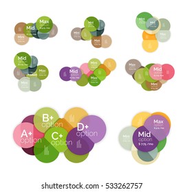 Circle business option diagrams. Select your product with sample options. A4 size geometric template. Brochure - flyer, presentation or web design background