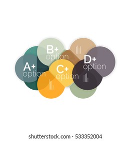 Diagramas de opciones de negocio de círculo. Seleccione su producto con opciones de ejemplo. Plantilla geométrica de tamaño A4. Folleto - folleto, presentación o diseño web de fondo