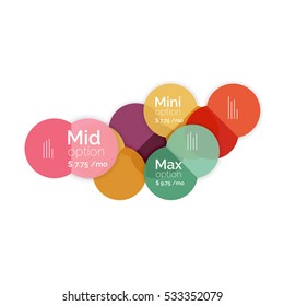 Circle business option diagrams. Select your product with sample options. A4 size geometric template. Brochure - flyer, presentation or web design background