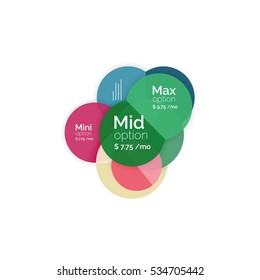 Circle business option diagrams. Select your product with sample options. A4 size geometric template. Brochure - flyer, presentation or web design background