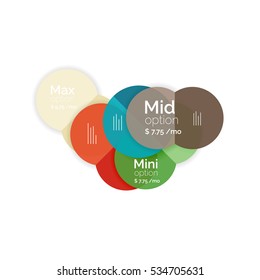 Circle business option diagrams. Select your product with sample options. A4 size geometric template. Brochure - flyer, presentation or web design background