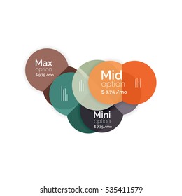 Circle business option diagrams. Select your product with sample options. A4 size geometric template. Brochure - flyer, presentation or web design background