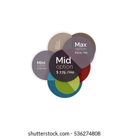 Circle business option diagrams. Select your product with sample options. A4 size geometric template. Brochure - flyer, presentation or web design background