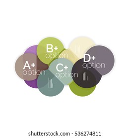 Circle business option diagrams. Select your product with sample options. A4 size geometric template. Brochure - flyer, presentation or web design background