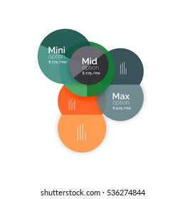 Circle business option diagrams. Select your product with sample options. A4 size geometric template. Brochure - flyer, presentation or web design background