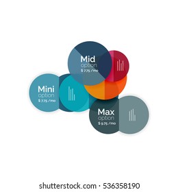 Circle business option diagrams. Select your product with sample options. A4 size geometric template. Brochure - flyer, presentation or web design background