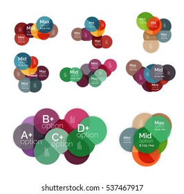 Circle business option diagrams. Select your product with sample options. A4 size geometric template. Brochure - flyer, presentation or web design background