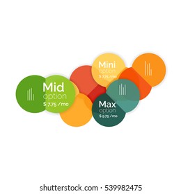 Circle business option diagrams. Select your product with sample options. A4 size geometric template. Brochure - flyer, presentation or web design background
