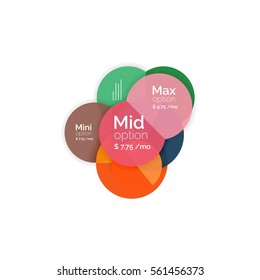 Circle business option diagrams. Select your product with sample options. A4 size geometric template. Brochure - flyer, presentation or web design background