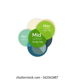 Circle business option diagrams. Select your product with sample options. A4 size geometric template. Brochure - flyer, presentation or web design background