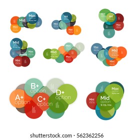 Circle business option diagrams. Select your product with sample options. A4 size geometric template. Brochure - flyer, presentation or web design background