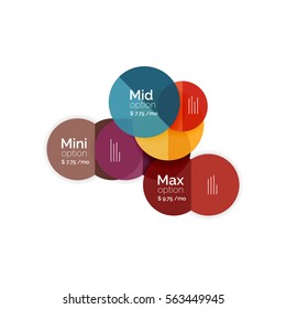 Circle business option diagrams. Select your product with sample options. A4 size geometric template. Brochure - flyer, presentation or web design background
