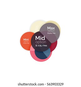 Circle business option diagrams. Select your product with sample options. A4 size geometric template. Brochure - flyer, presentation or web design background