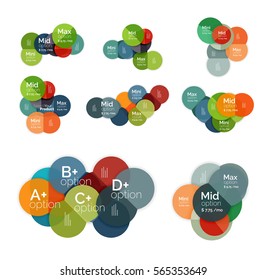 Circle business option diagrams. Select your product with sample options. A4 size geometric template. Brochure - flyer, presentation or web design background