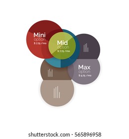 Circle business option diagrams. Select your product with sample options. A4 size geometric template. Brochure - flyer, presentation or web design background