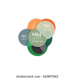 Circle business option diagrams. Select your product with sample options. A4 size geometric template. Brochure - flyer, presentation or web design background