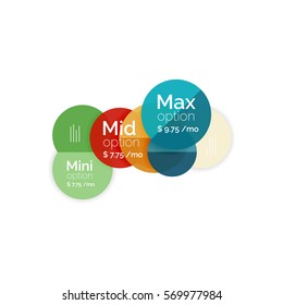 Circle business option diagrams. Select your product with sample options. A4 size geometric template. Brochure - flyer, presentation or web design background