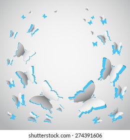 Circle butterflies on white background, blue wings