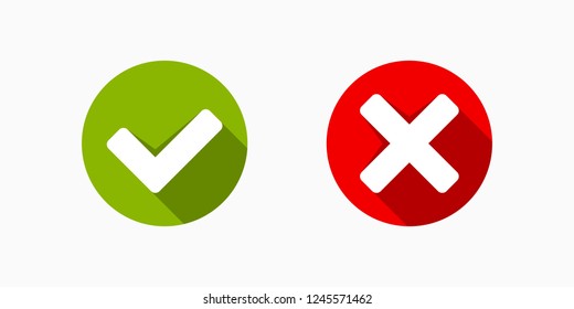 Circle Button with Green and Red Check Mark Yes or No Icons Vector