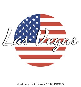 Circle button Icon of national flag of The United States of America with red and blue colors and inscription of city name: Las Vegas in modern style. Vector EPS10 illustration