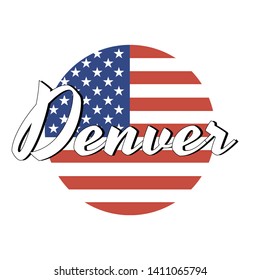 Circle button Icon of national flag of The United States of America with red and blue colors and inscription of city name: Denver in modern style. Vector EPS10 illustration