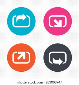 Circle buttons. Action icons. Share symbols. Send forward arrow signs. Seamless squares texture. Vector