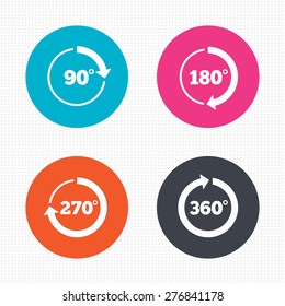 Circle buttons. Angle 45-360 degrees circle icons. Geometry math signs symbols. Full complete rotation arrow. Seamless squares texture. Vector