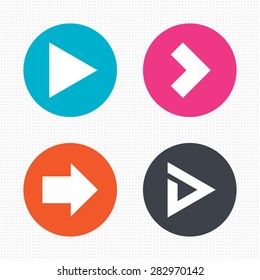 Circle buttons. Arrow icons. Next navigation arrowhead signs. Direction symbols. Seamless squares texture. Vector